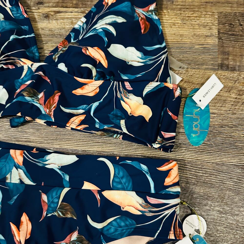 Mynah 2 Piece Floral Navy Blue Bathing Suite XXL